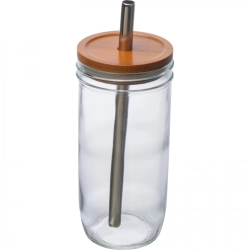 Glas mit Deckel und Strohhalm, 650 ml