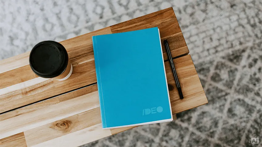Türkisfarbener A5-Tageskalender im Softcover mit Logo, Stift und Becher