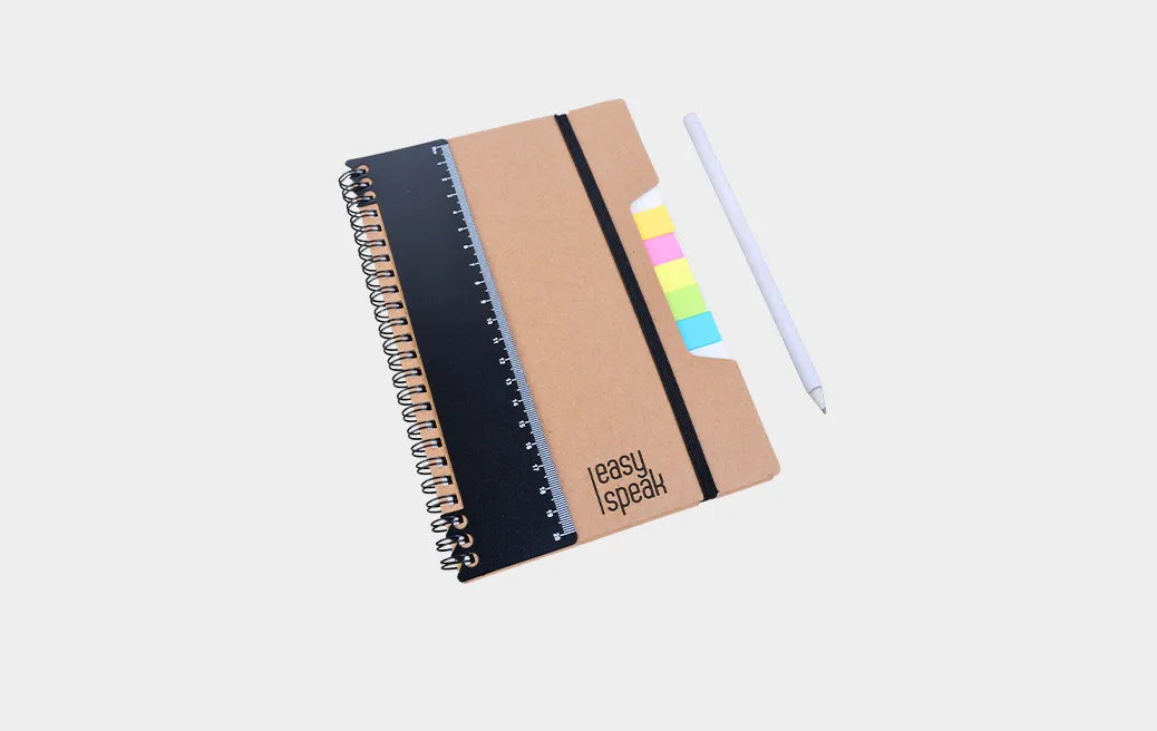 Notizbuch A5 mit Lineal und Haftnotizen