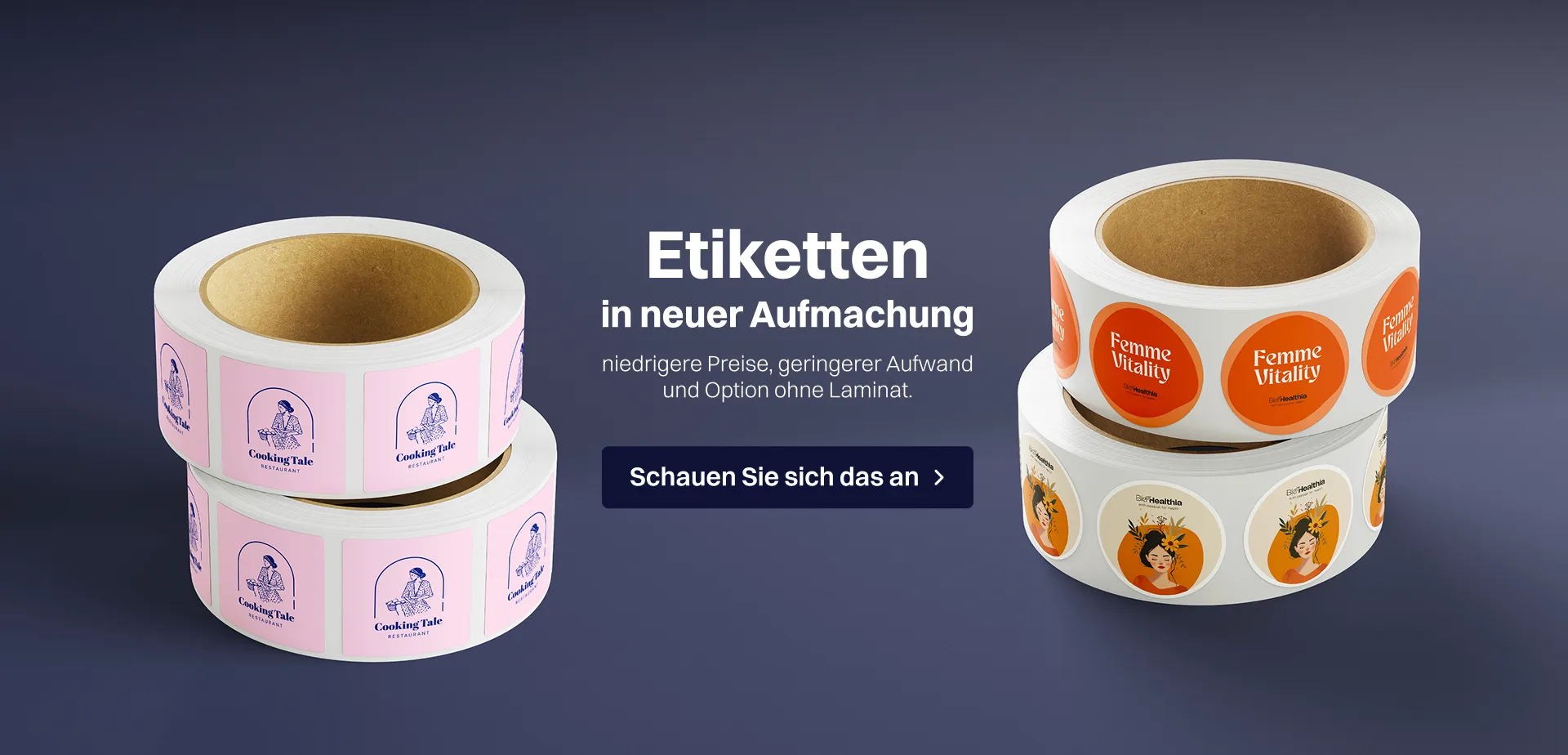 Etiketten in neuer Aufmachung niedrigere Preise, geringerer Aufwand und Option ohne Laminat.